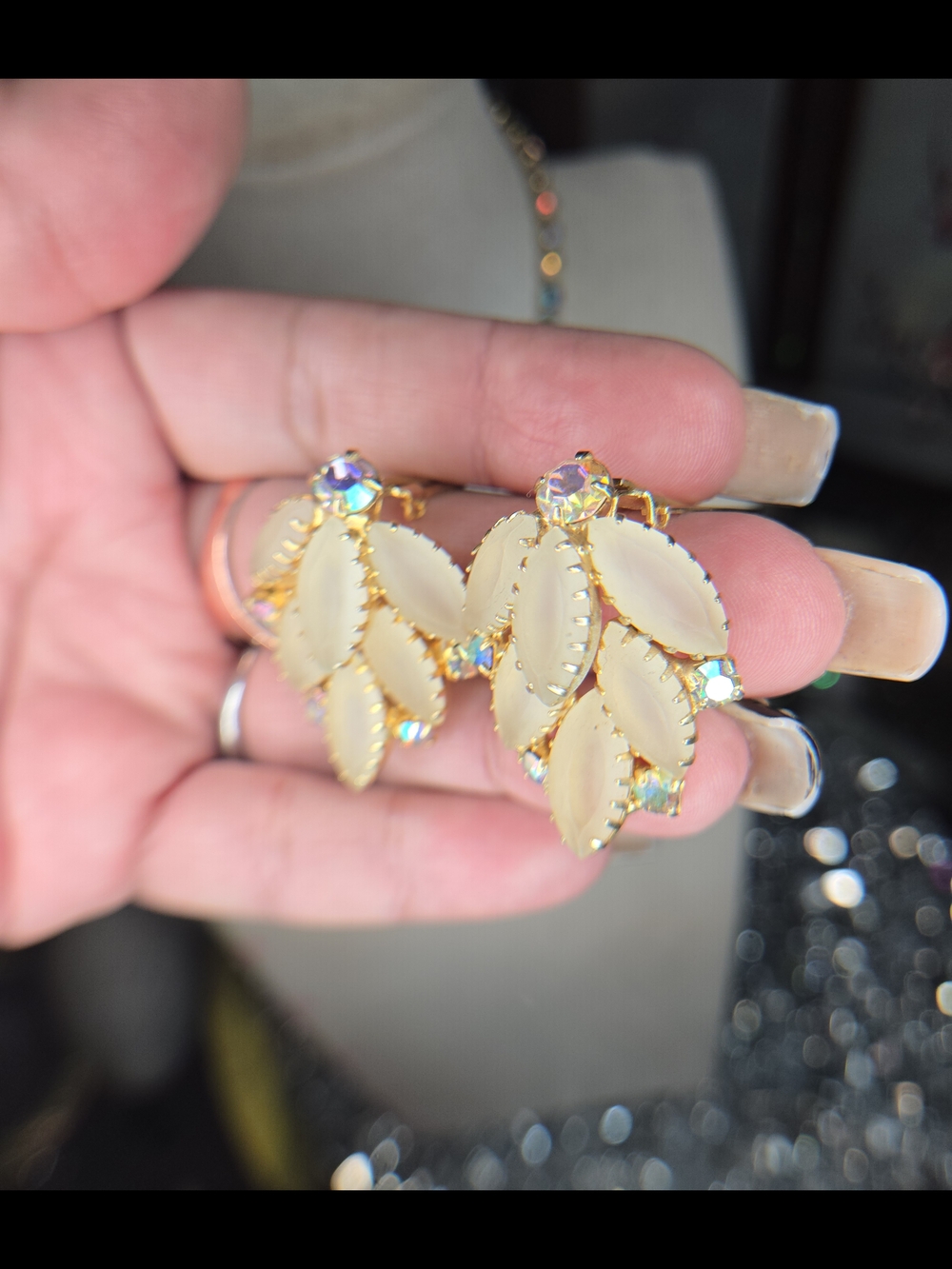 Stunning Vintage Juliana DeLizza & Elster Cream Frosted Amber AB Demi Parure Set - Picture 8 of 11
